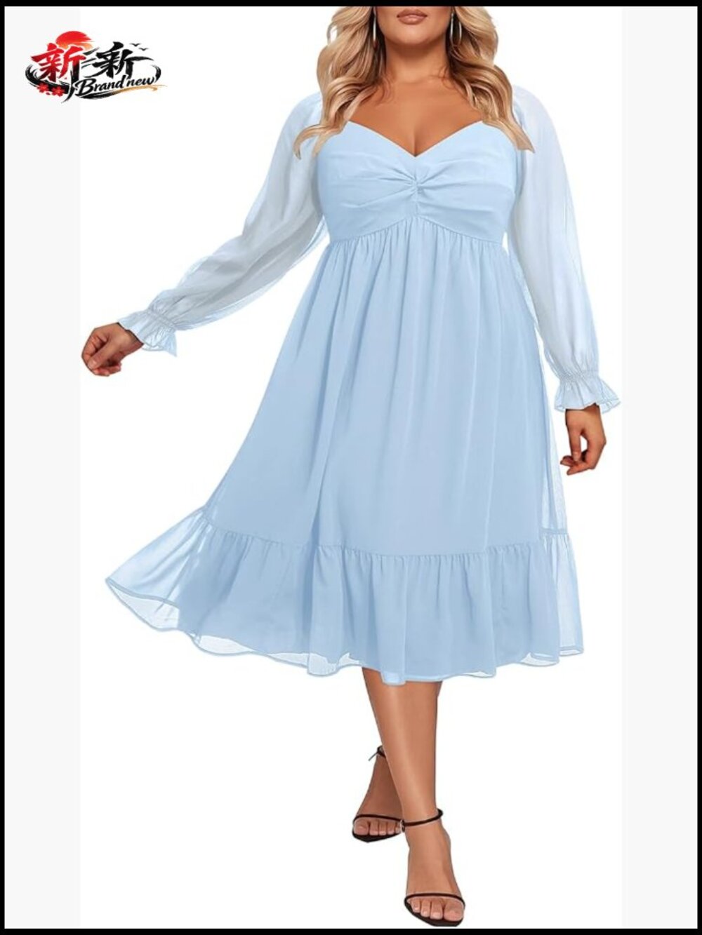 Plus Size Sweetheart Neckline Chiffon Midi A-Line Dress
